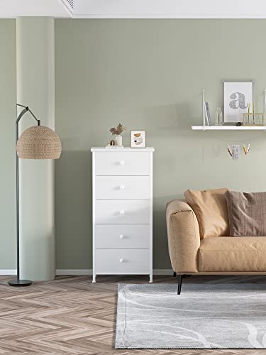 BOLUO Tall White Dresser for Bedroom 5 Drawer Dressers & Chests of Drawers Fabric Dresser Storage Tower for Closet Kids and Adult Modern