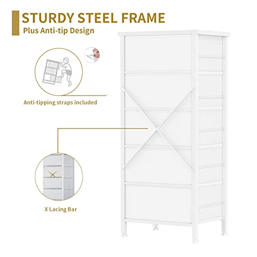 BOLUO Tall White Dresser for Bedroom 5 Drawer Dressers & Chests of Drawers Fabric Dresser Storage Tower for Closet Kids and Adult Modern