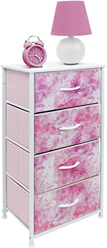 Sorbus Dresser Storage Tower, Organizer Drawers for Closet Boys & Girls Bedroom, Bedside Furniture, Chest for Home, College Dorm, Steel Frame, Wood Top, Tie-dye Fabric Bins(4-Drawer, Pink)