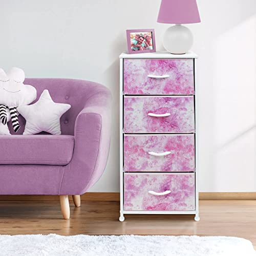 Sorbus Dresser Storage Tower, Organizer Drawers for Closet Boys & Girls Bedroom, Bedside Furniture, Chest for Home, College Dorm, Steel Frame, Wood Top, Tie-dye Fabric Bins(4-Drawer, Pink)