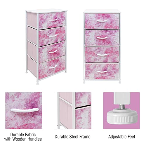 Sorbus Dresser Storage Tower, Organizer Drawers for Closet Boys & Girls Bedroom, Bedside Furniture, Chest for Home, College Dorm, Steel Frame, Wood Top, Tie-dye Fabric Bins(4-Drawer, Pink)