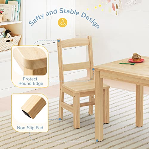 Curipeer Rubberwood Kids Table and Chair Set, Water Resistant Kids Table Set with 2 Chairs,Non-Slip Pad and Waterfall Edge Design,Easy to Clean,Child Gift for Boy,Girl in Playroom,Natural Wood Color