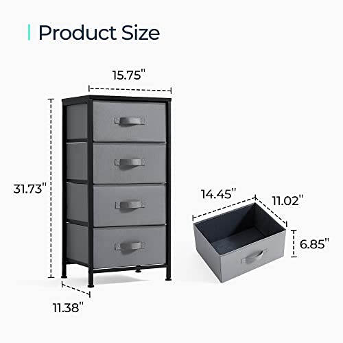 LINSY HOME Dresser for Bedroom, Chest of Drawers with Wood Top, Storage Organizer for Closet, Living Room, Hallway, Entryway, Nightstand with Drawers and Steel Frame, Dark Grey