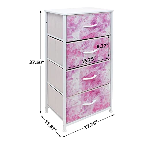 Sorbus Dresser Storage Tower, Organizer Drawers for Closet Boys & Girls Bedroom, Bedside Furniture, Chest for Home, College Dorm, Steel Frame, Wood Top, Tie-dye Fabric Bins(4-Drawer, Pink)