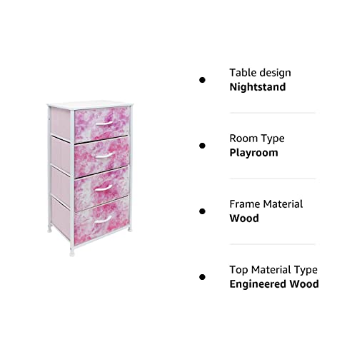 Sorbus Dresser Storage Tower, Organizer Drawers for Closet Boys & Girls Bedroom, Bedside Furniture, Chest for Home, College Dorm, Steel Frame, Wood Top, Tie-dye Fabric Bins(4-Drawer, Pink)