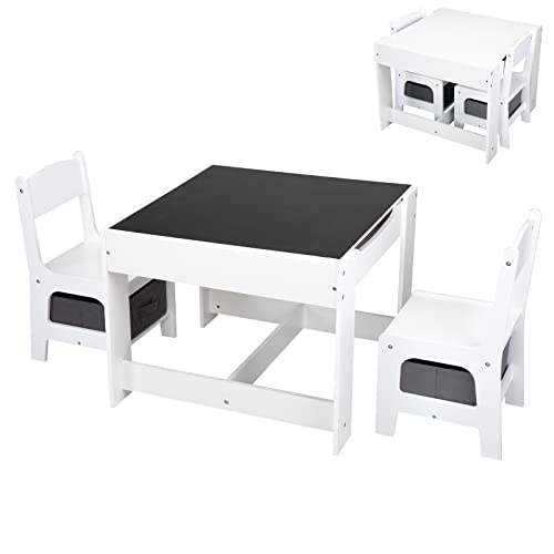 Oleksil Kids Table and Chair Set,3 in 1 Children Toddler Activity Table with Storage Drawer,Detachable Tabletop,Blackboard,Kids Play Table for Art Crafts,Drawing,Reading
