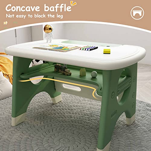 Benarita Kids Drawing Table and Chair Set with Watercolor Pen and Blackboard Eraser, Activity Table with Storage Shelf, Toddler Furniture Set for Drawing Reading Indoor, Gift for Boys Girls Green