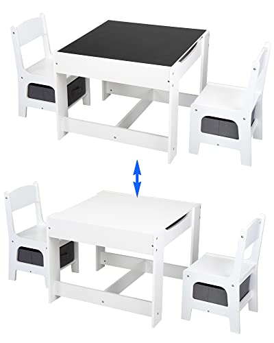 Oleksil Kids Table and Chair Set,3 in 1 Children Toddler Activity Table with Storage Drawer,Detachable Tabletop,Blackboard,Kids Play Table for Art Crafts,Drawing,Reading