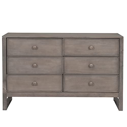 Merax Dresser Modern Farmhouse Wood 6 Bedroom, Wide Storage Cabinet for Closet, Clothes, Kids, Baby, TV Stand with Drawers, White, Antique Gray
