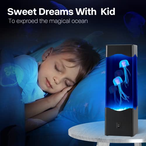 Gifts for Adults Kids, Multi-Color Jellyfish Lava Lamp, USB Powered Aquarium Night Lights with 3 Jellyfish,Office Room Desktop Decoration, Gifts for Christmas Birthdays Holidays (Black)