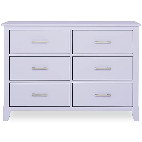 Dream On Me Universal Double Dresser in Lavender Ice, Kids Bedroom Dresser, Six Drawers, Mid-Century Modern, Made of Solid Pinewood, Easy Assembly
