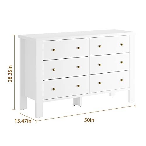 Senfot Drawer Chest Dresser Organizers Storage Wood Nightstand with 6 Drawers Furniture for Kids, Bedroom and Living Room in White