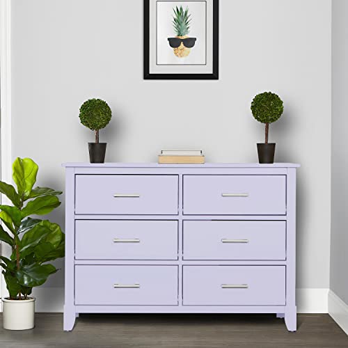 Dream On Me Universal Double Dresser in Lavender Ice, Kids Bedroom Dresser, Six Drawers, Mid-Century Modern, Made of Solid Pinewood, Easy Assembly