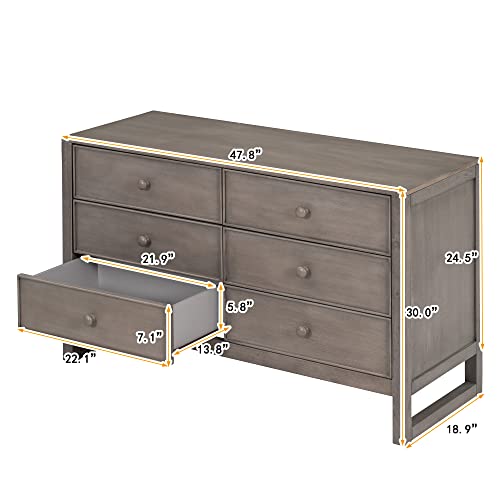 Merax Dresser Modern Farmhouse Wood 6 Bedroom, Wide Storage Cabinet for Closet, Clothes, Kids, Baby, TV Stand with Drawers, White, Antique Gray