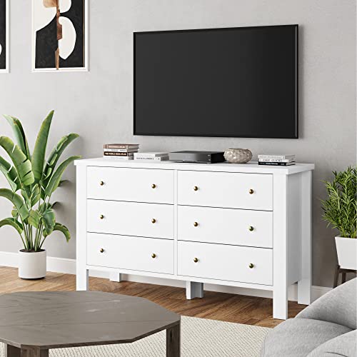 Senfot Drawer Chest Dresser Organizers Storage Wood Nightstand with 6 Drawers Furniture for Kids, Bedroom and Living Room in White