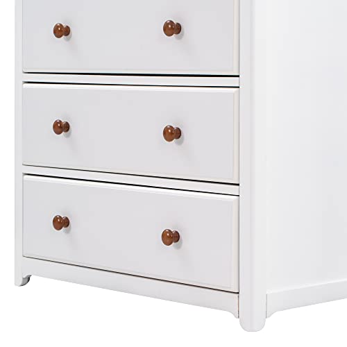 Merax, White Modern Farmhouse Wood 6 Dresser for Bedroom, Tall Storage Cabinet for Closet, Clothes, Kids, Baby, TV Stand with Drawers, Walnut, Chest