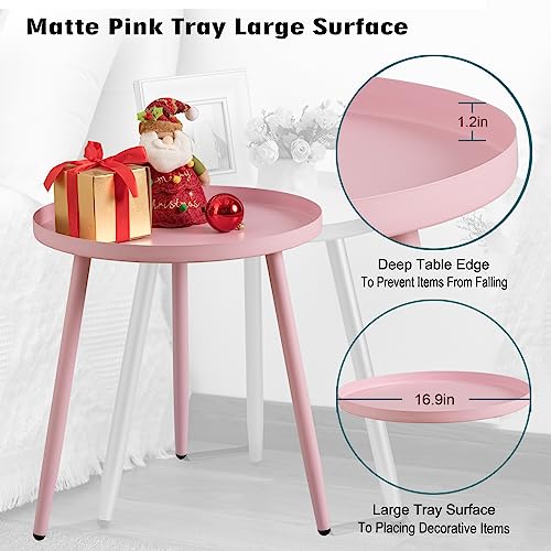 AOJEZOR Kid's Bedroom Sets,Side Table,End Tables for Living Room,Round End Tables for Small Spaces,Pink