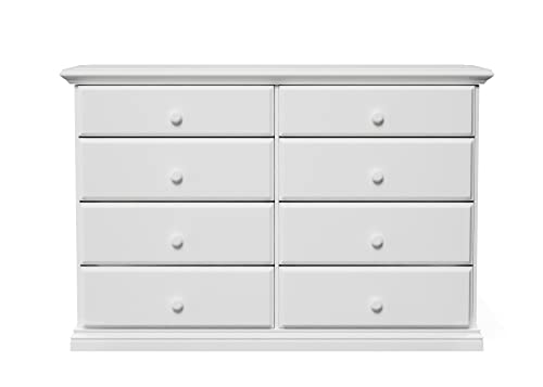 WOOD TO THE WORLD Wide Wooden Eight Drawer Dresser White Chest of Drawers Fully Assembled Kids Bedroom Furniture 50.78 inches Large 30.45 inches Double Dresser No Assembly Required