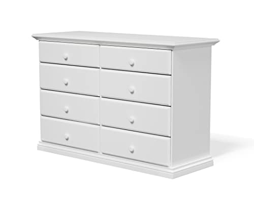 WOOD TO THE WORLD Wide Wooden Eight Drawer Dresser White Chest of Drawers Fully Assembled Kids Bedroom Furniture 50.78 inches Large 30.45 inches Double Dresser No Assembly Required