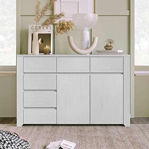 Merax Dresser, White Modern Farmhouse Wood 6 Drawers, Wide Storage Cabinet for Kids, Baby Closet, Clothes, TV Stand for Bedroom Childern Room