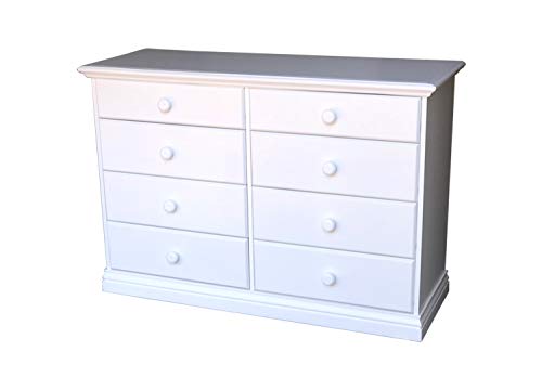 WOOD TO THE WORLD Wide Wooden Eight Drawer Dresser White Chest of Drawers Fully Assembled Kids Bedroom Furniture 50.78 inches Large 30.45 inches Double Dresser No Assembly Required