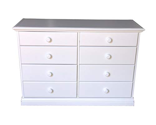 WOOD TO THE WORLD Wide Wooden Eight Drawer Dresser White Chest of Drawers Fully Assembled Kids Bedroom Furniture 50.78 inches Large 30.45 inches Double Dresser No Assembly Required