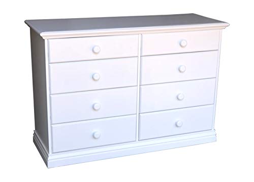 WOOD TO THE WORLD Wide Wooden Eight Drawer Dresser White Chest of Drawers Fully Assembled Kids Bedroom Furniture 50.78 inches Large 30.45 inches Double Dresser No Assembly Required