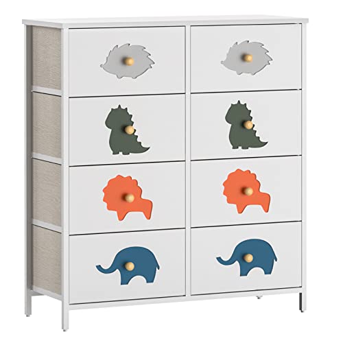 FRAPOW Kid Dresser with 8 Drawers, Boy Storage Organizer Dresser for Baby Child with Wood Top Metal Frame for Living Room Bedroom Hallway