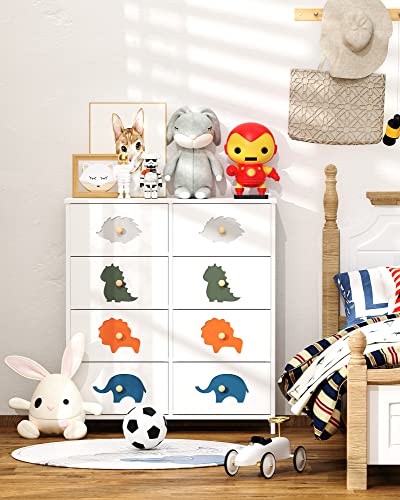 FRAPOW Kid Dresser with 8 Drawers, Boy Storage Organizer Dresser for Baby Child with Wood Top Metal Frame for Living Room Bedroom Hallway