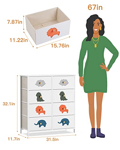 FRAPOW Kid Dresser with 8 Drawers, Boy Storage Organizer Dresser for Baby Child with Wood Top Metal Frame for Living Room Bedroom Hallway