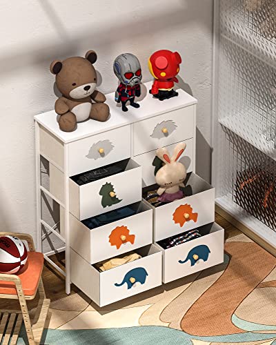 FRAPOW Kid Dresser with 8 Drawers, Boy Storage Organizer Dresser for Baby Child with Wood Top Metal Frame for Living Room Bedroom Hallway