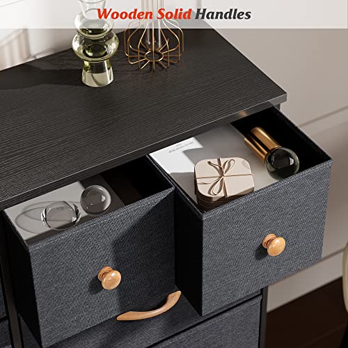 Nicehill Dresser for Bedroom with 10 Drawers, Storage Drawer Organizer, Tall Chest of Drawers for Closet, Clothes, Kids, Baby, Living Room, Wood Board, Fabric Drawers (Black Grey)
