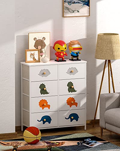 FRAPOW Kid Dresser with 8 Drawers, Boy Storage Organizer Dresser for Baby Child with Wood Top Metal Frame for Living Room Bedroom Hallway