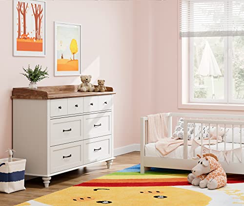 WAMPAT White Dresser for Kids Bedroom with 6 Drawers, Mid Century Dresser Wide Chest of Drawers with Storage Cabinet Organizer for Nursery, Living Room