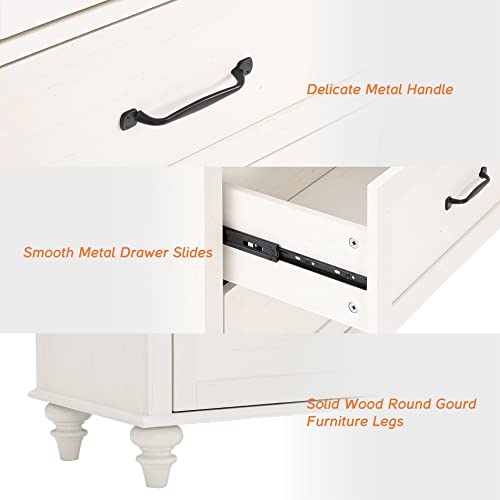 WAMPAT White Dresser for Kids Bedroom with 6 Drawers, Mid Century Dresser Wide Chest of Drawers with Storage Cabinet Organizer for Nursery, Living Room