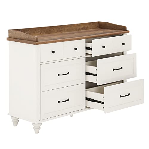 WAMPAT White Dresser for Kids Bedroom with 6 Drawers, Mid Century Dresser Wide Chest of Drawers with Storage Cabinet Organizer for Nursery, Living Room