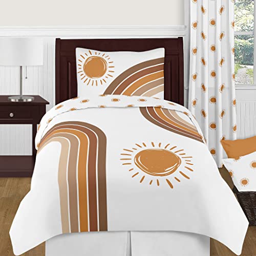 Sweet Jojo Designs Rainbow Vintage Boho Sun Boy Girl Twin Bedding Comforter Set Kid Pumpkin Rust Orange Taupe Brown and White Bohemian Sky Desert Sunshine Nature Minimalist Gender Neutral Retro Arches