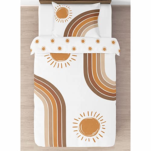 Sweet Jojo Designs Rainbow Vintage Boho Sun Boy Girl Twin Bedding Comforter Set Kid Pumpkin Rust Orange Taupe Brown and White Bohemian Sky Desert Sunshine Nature Minimalist Gender Neutral Retro Arches