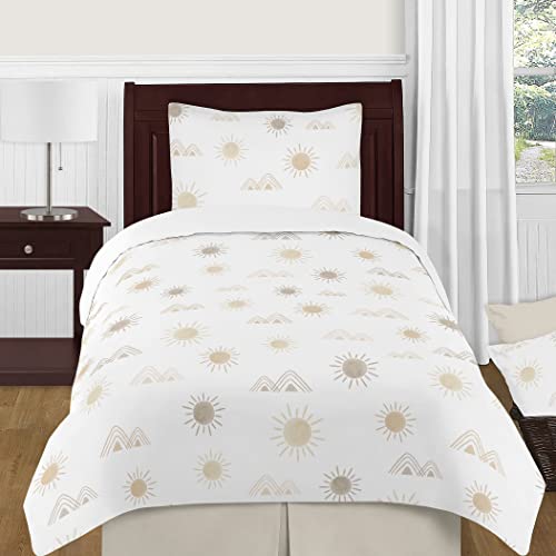 Sweet Jojo Designs Boho Desert Sun Taupe 4 pc Twin Bedding Comforter Set Boy Girl Children Neutral Tan Beige Ivory Gold Cream Off White Bohemian Mountain Nature Outdoors Geometric Minimalist Sunshine
