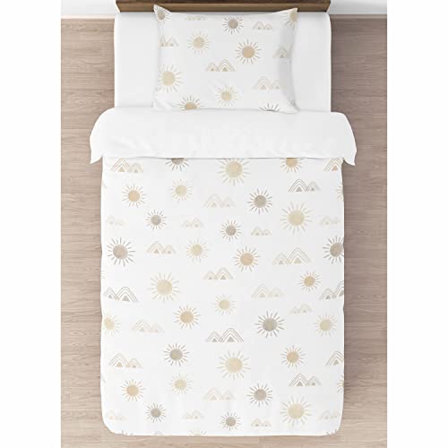 Sweet Jojo Designs Boho Desert Sun Taupe 4 pc Twin Bedding Comforter Set Boy Girl Children Neutral Tan Beige Ivory Gold Cream Off White Bohemian Mountain Nature Outdoors Geometric Minimalist Sunshine