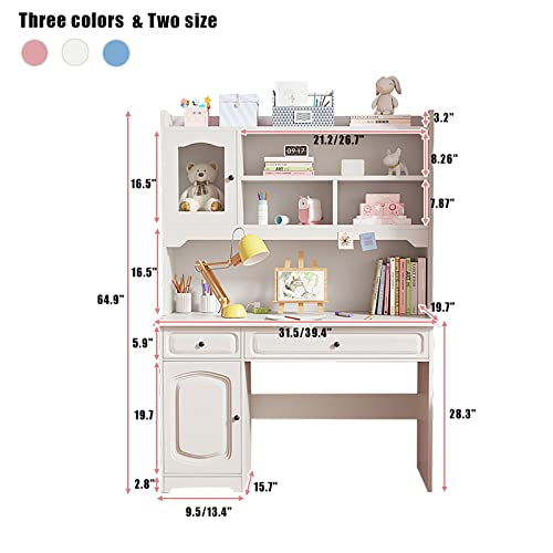 YQ WHJB Study Desk with Hutch and Bookshelf,Wooden Computer Desk Home Office Desk Teenager Desk with Shelves and Drawers,Cute Writing Study Desk Bookshelf Combo for Girl Boy(39.4inch, White)
