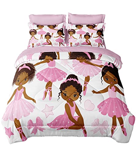 SIRDO Black Girl Magic Comforter Set Full Size Pink Princess Bedding Sets Ballet Girls Bedroom Set Afro Black Melanin Bed Set with Sheets