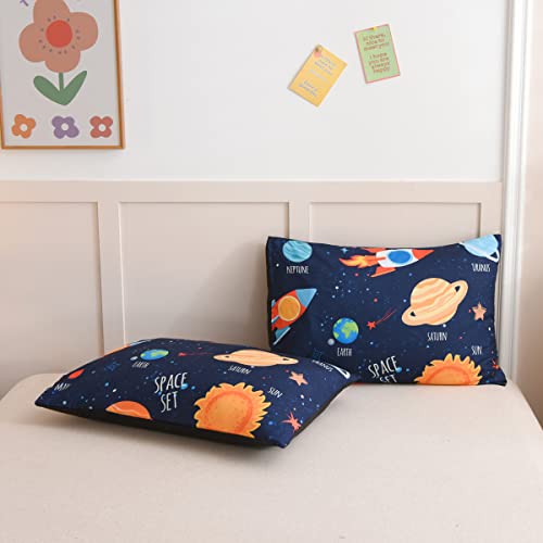NTBED Galaxy Space Comforter Set for Boys Girls Kids Rocket Planet Lightweight Microfiber Bedding Sets(Blue,Twin)