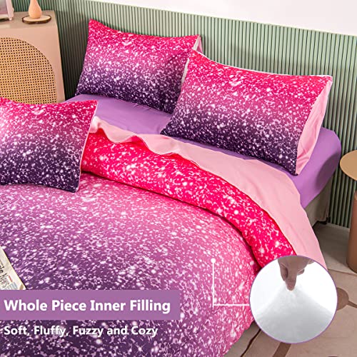 PERFEMET Purple Comforter Set Full Size - 6Pcs Colorful Rainbow Girls Bedding Set - Sparkly Pastel Ombre Bed in A Bag - (1 Comforter, 1 Flat Sheet, 1 Fitted Sheet, 2 Pillowcases, 1 Cushion Cover)