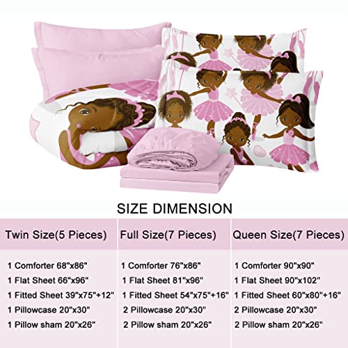 SIRDO Black Girl Magic Comforter Set Full Size Pink Princess Bedding Sets Ballet Girls Bedroom Set Afro Black Melanin Bed Set with Sheets