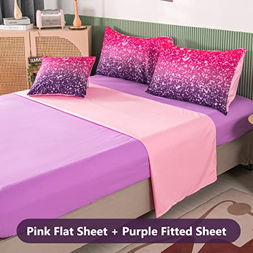 PERFEMET Purple Comforter Set Full Size - 6Pcs Colorful Rainbow Girls Bedding Set - Sparkly Pastel Ombre Bed in A Bag - (1 Comforter, 1 Flat Sheet, 1 Fitted Sheet, 2 Pillowcases, 1 Cushion Cover)