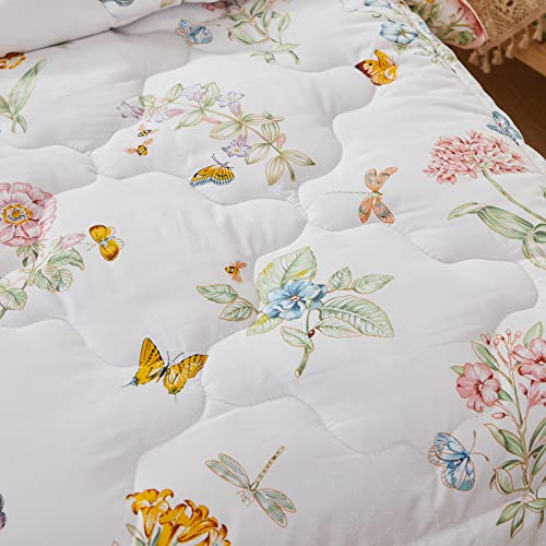 Brandream Toddler Bedding Set Girls Pink Garden Butterfly Floral Comforter Sheet Set Best Cotton Kids Baby Bedding 4Pcs Blush White Green