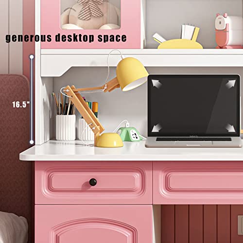 YQ WHJB Study Desk with Hutch and Bookshelf,Wooden Computer Desk Home Office Desk Teenager Desk with Shelves and Drawers,Cute Writing Study Desk Bookshelf Combo for Girl Boy(39.4inch, White)
