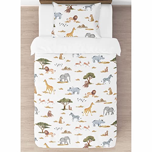 Sweet Jojo Designs Jungle Animals Boy Girl Twin Bedding Comforter Set Kids Size 4pc Hunter Green Yellow Grey Rust Orange Black White Wildlife Safari Animal Elephant Giraffe Lion Monkey Leopard Cheetah
