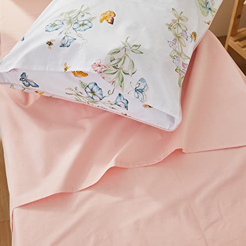 Brandream Toddler Bedding Set Girls Pink Garden Butterfly Floral Comforter Sheet Set Best Cotton Kids Baby Bedding 4Pcs Blush White Green